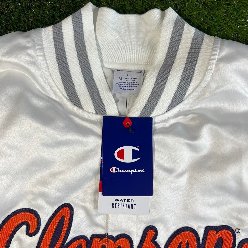 NWT Champion Clemson Tigers Satin Bomber Jacket White Water Resistant Large L - Picture 3 of 7